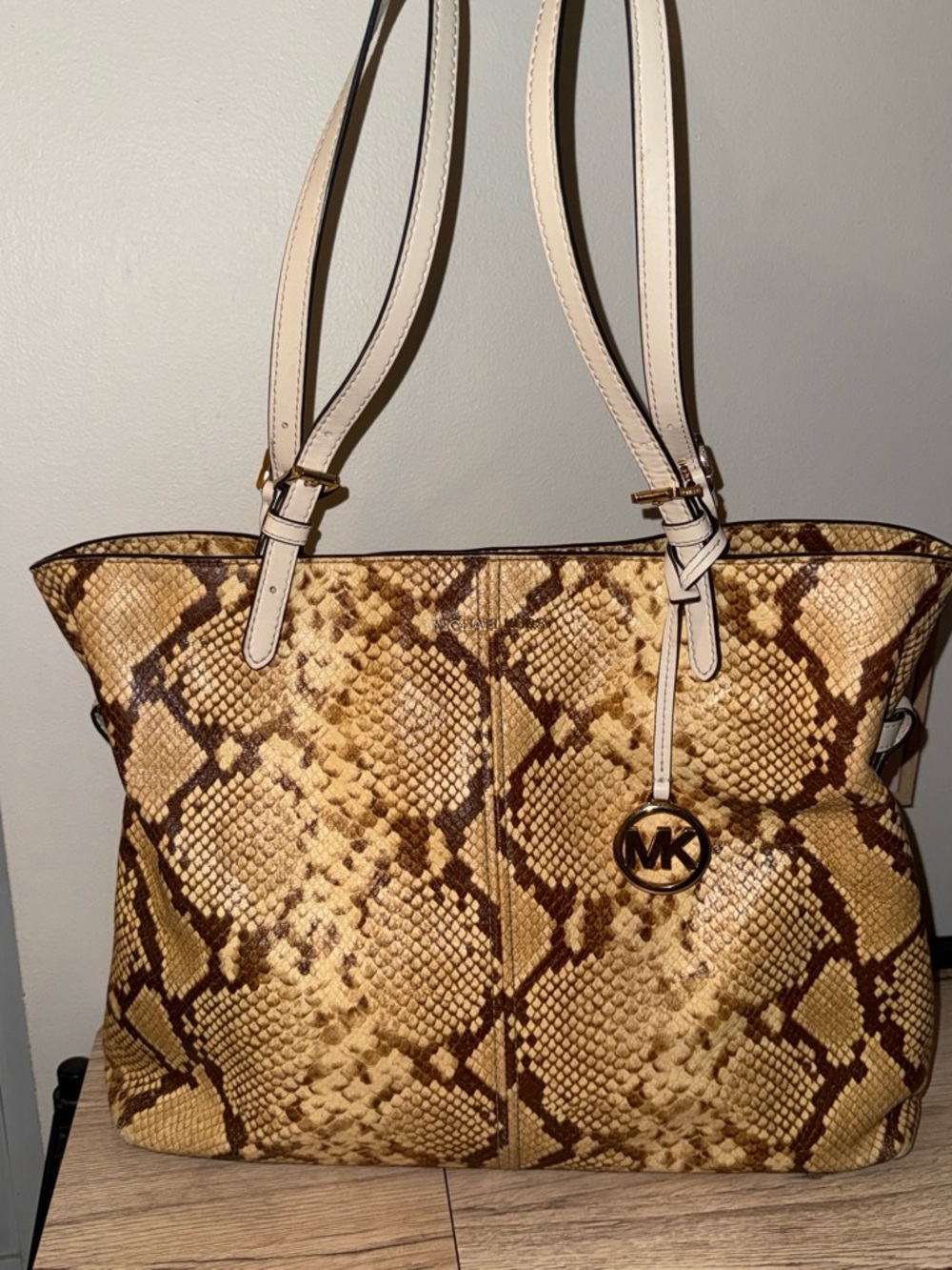 Michael Kors Tan and Brown Snake-Print Tote